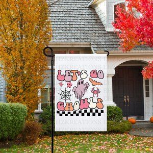 Retro Lets Go Ghouls Flag, Halloween Garden Flag, Halloween Decoration
